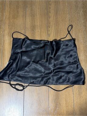 Zara Black Satin Open Tie Back Cropped Top size M
